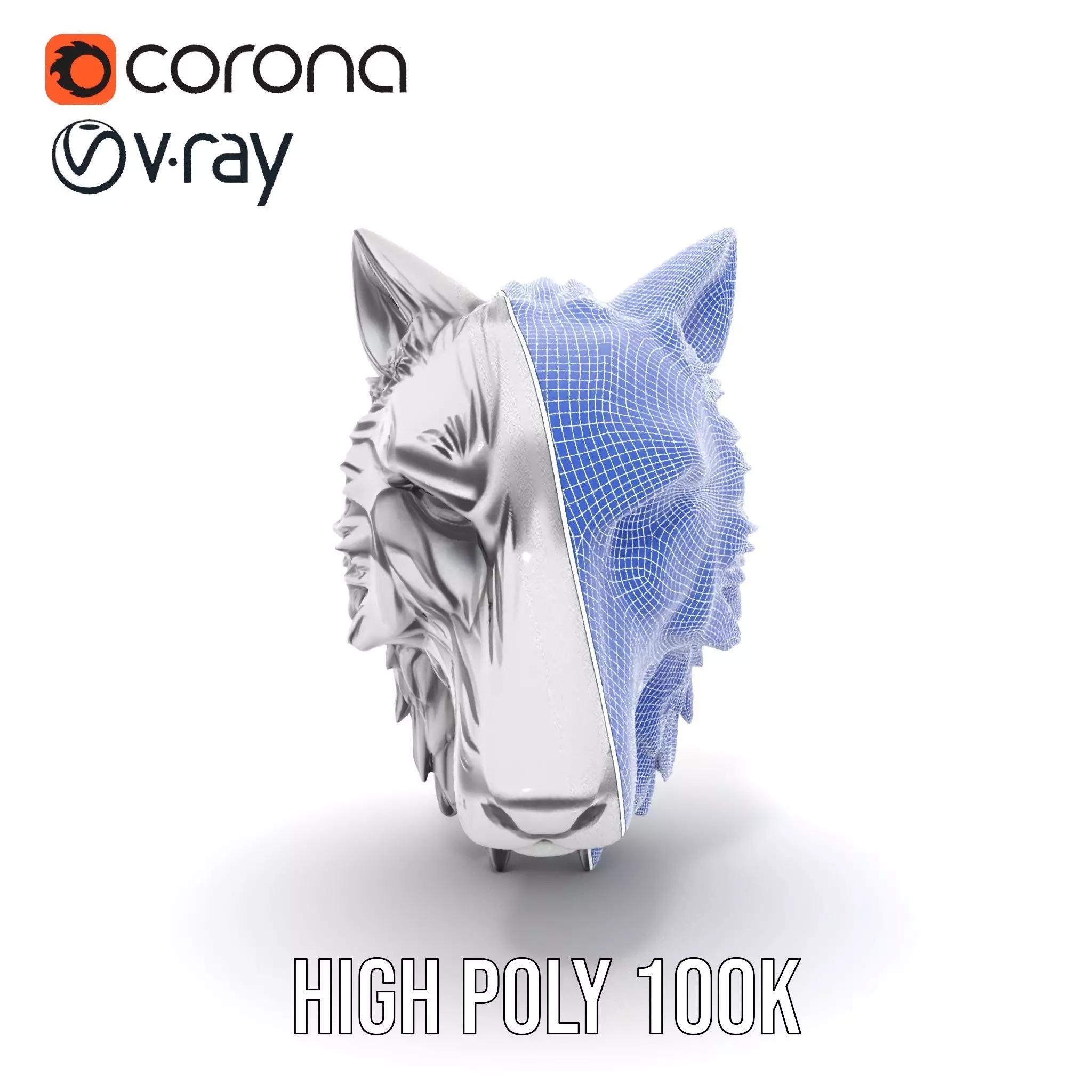 Silver Wolf Head model pack Low-poly 3D model_34
