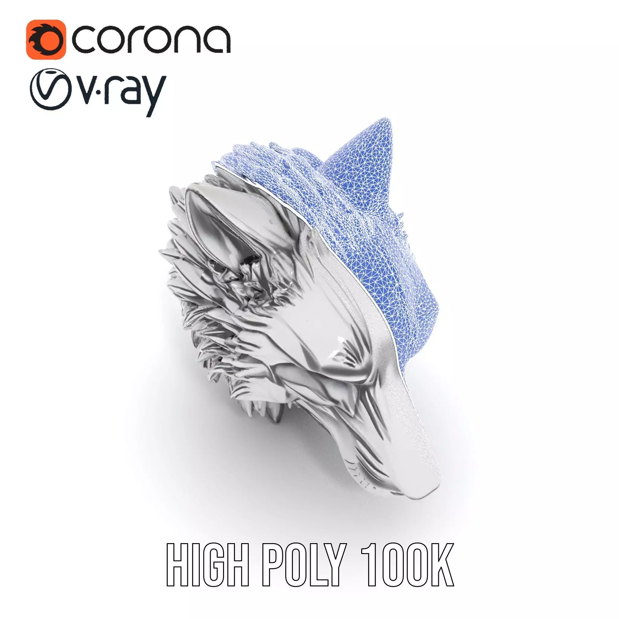 Silver Wolf Head model pack Low-poly 3D model_19