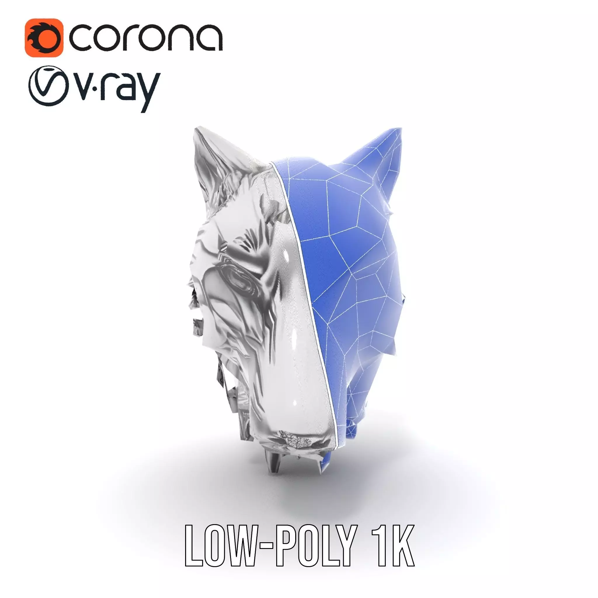 Silver Wolf Head model pack Low-poly 3D model_14