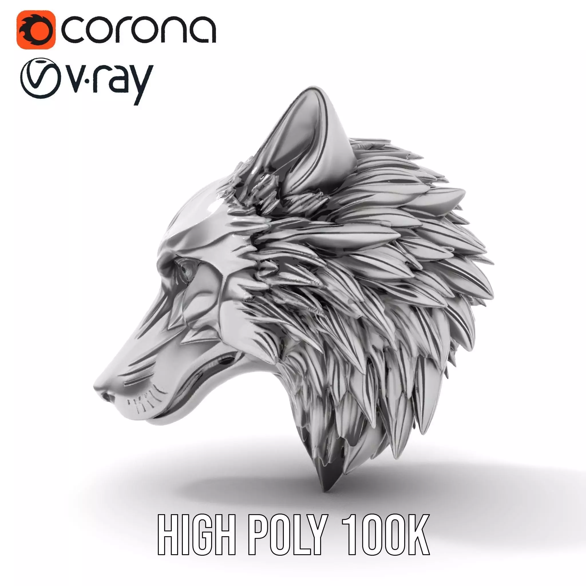 Silver Wolf Head model pack Low-poly 3D model_13
