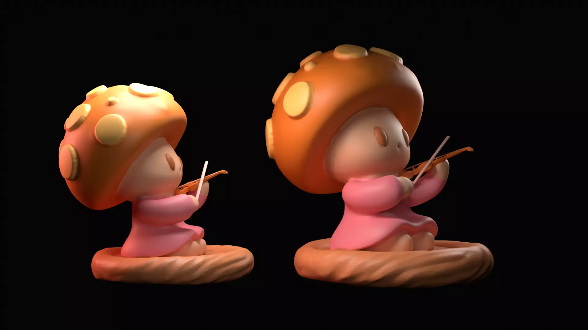 Menina Cogumelo Tocando Violino 3D print model_10