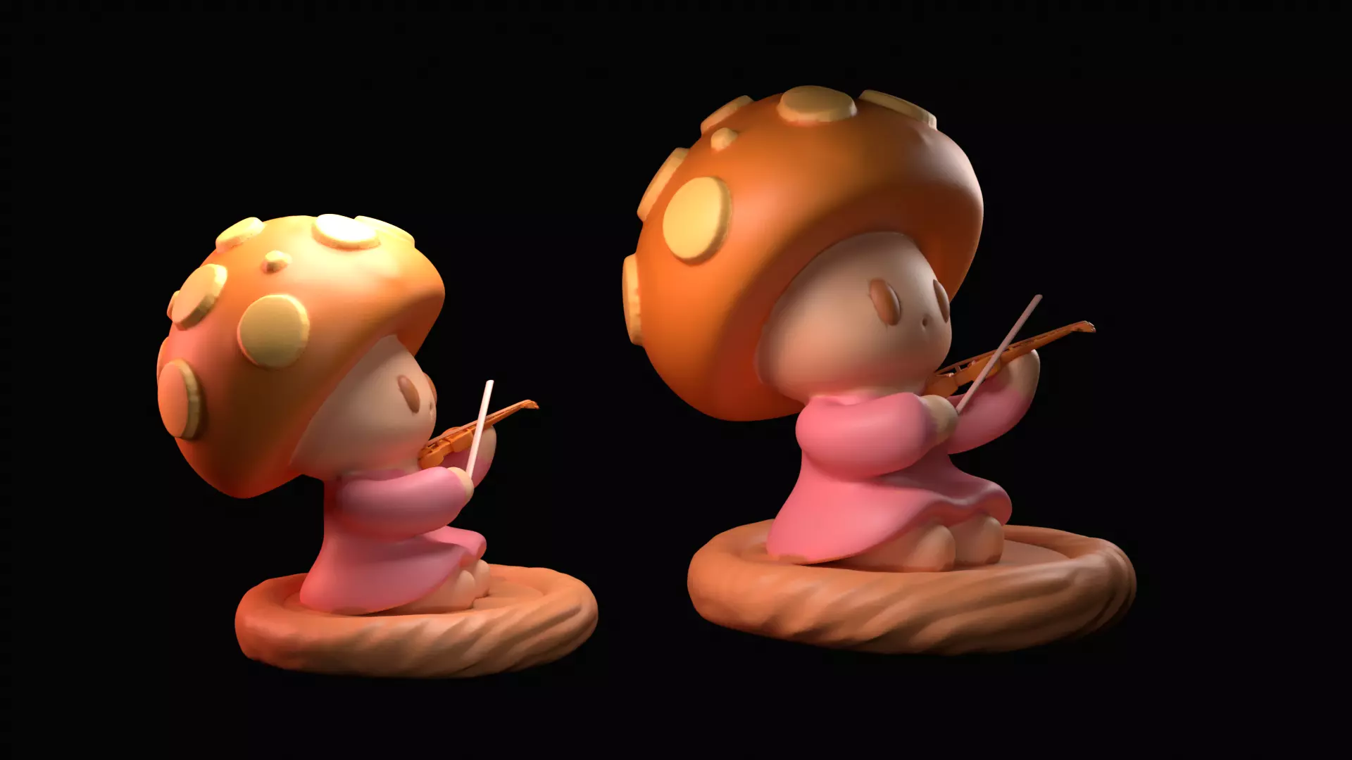 Menina Cogumelo Tocando Violino 3D print model_3