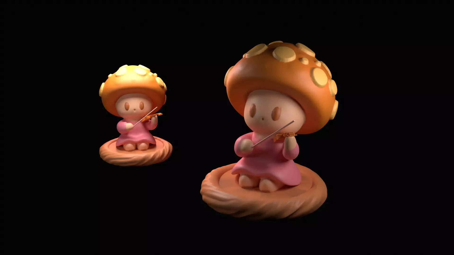 Menina Cogumelo Tocando Violino 3D print model_6