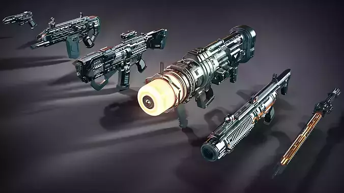 Futuristic Weapon Bundle Low-poly 3D model