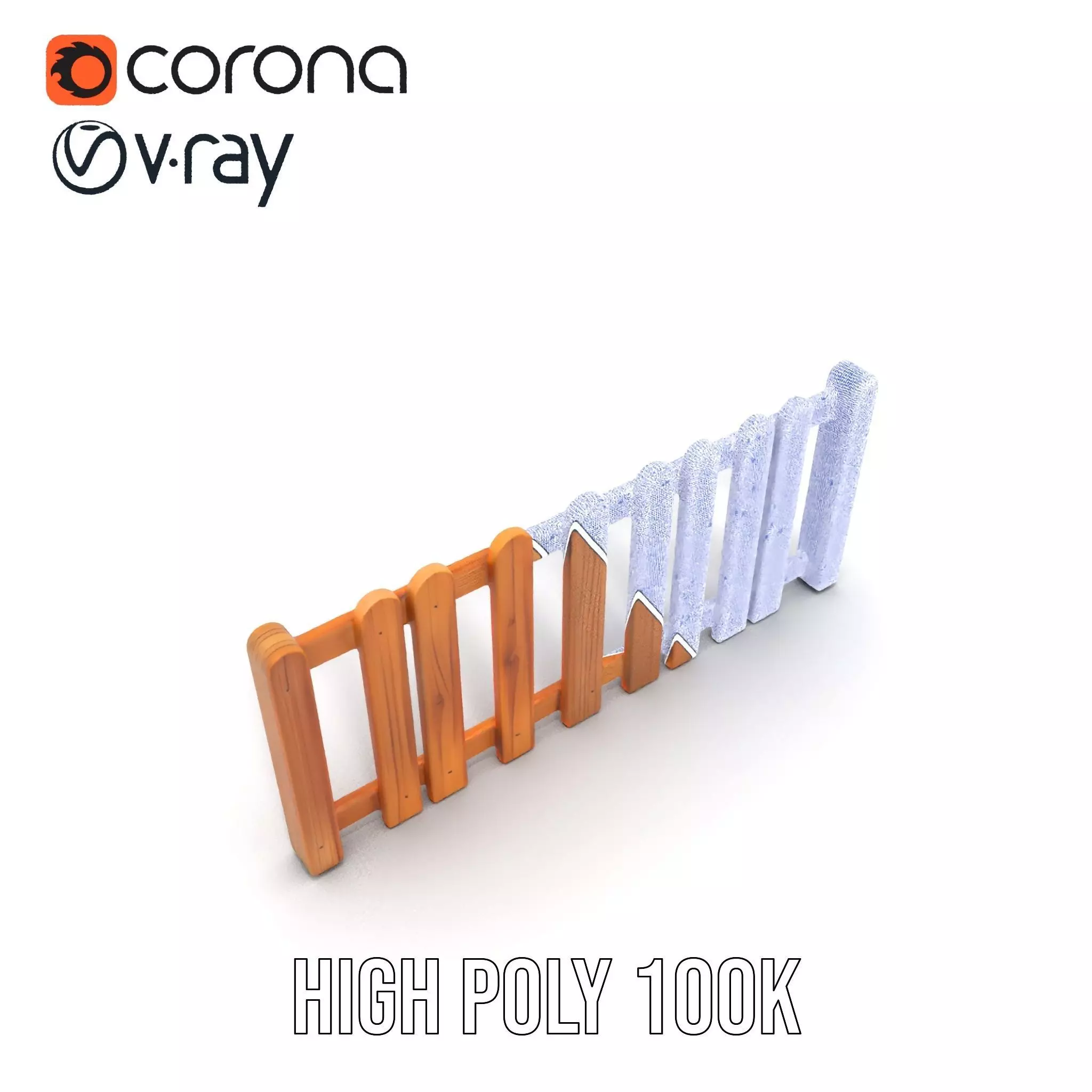 Natural Wooden Fence model pack Low-poly 3D model_33