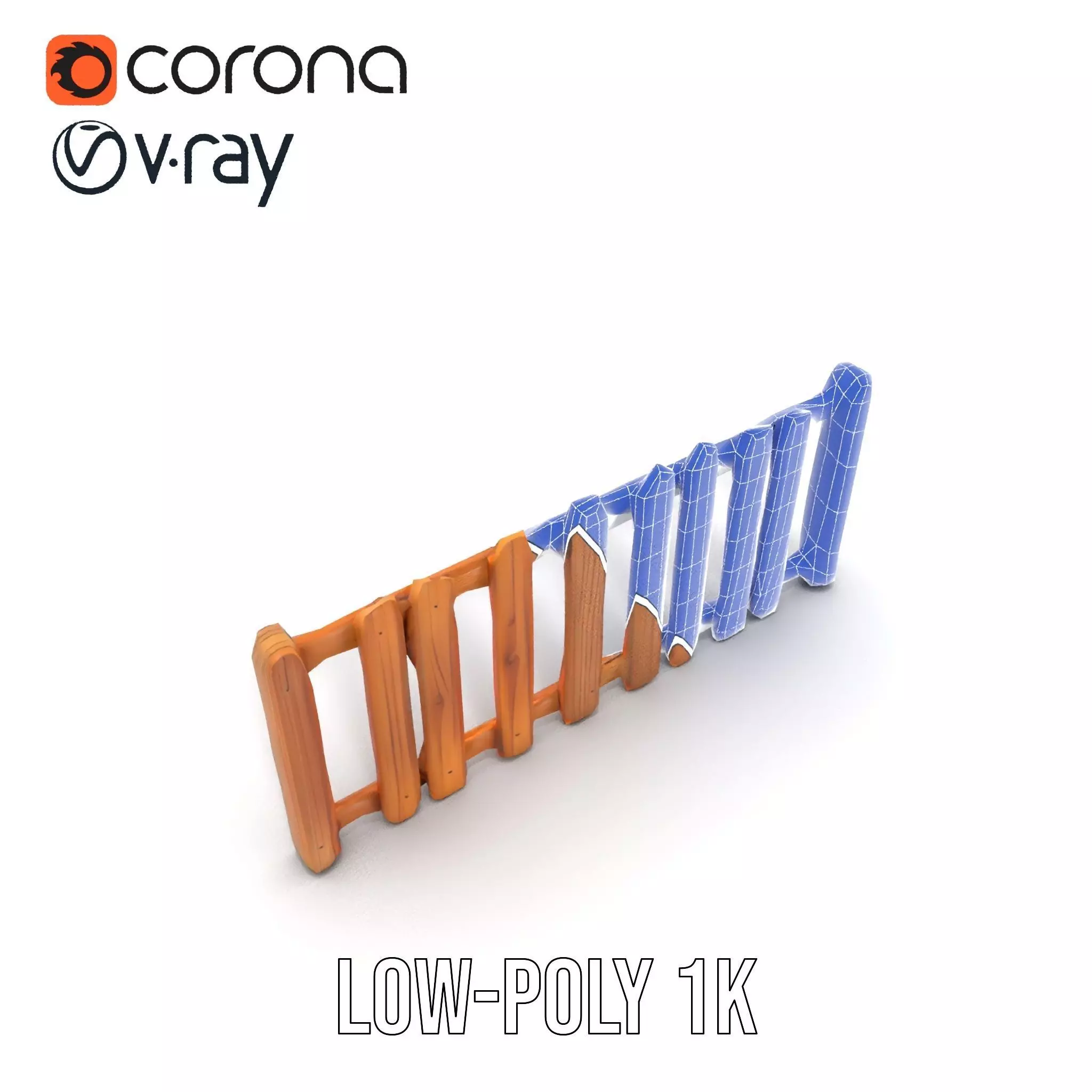 Natural Wooden Fence model pack Low-poly 3D model_24