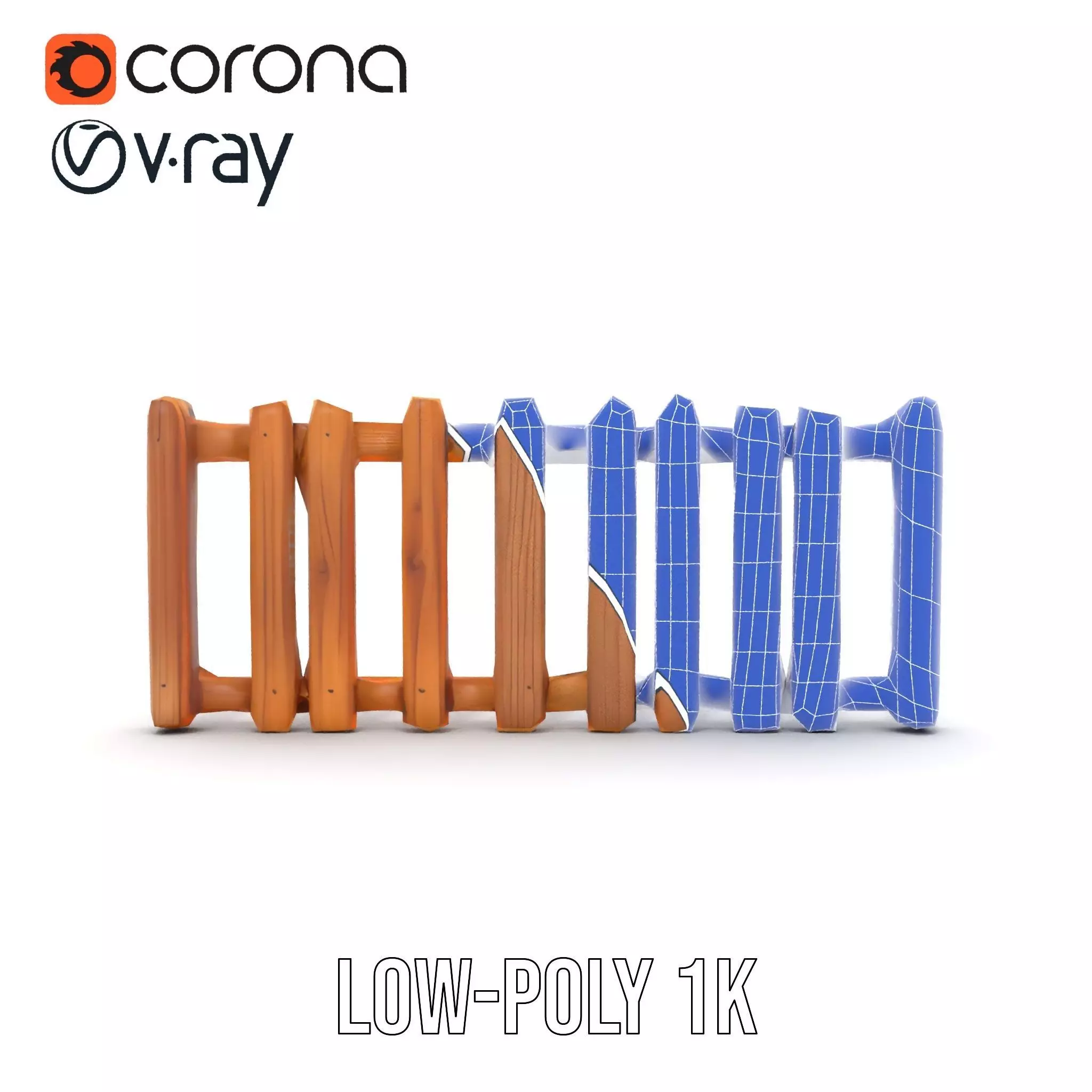 Natural Wooden Fence model pack Low-poly 3D model_30