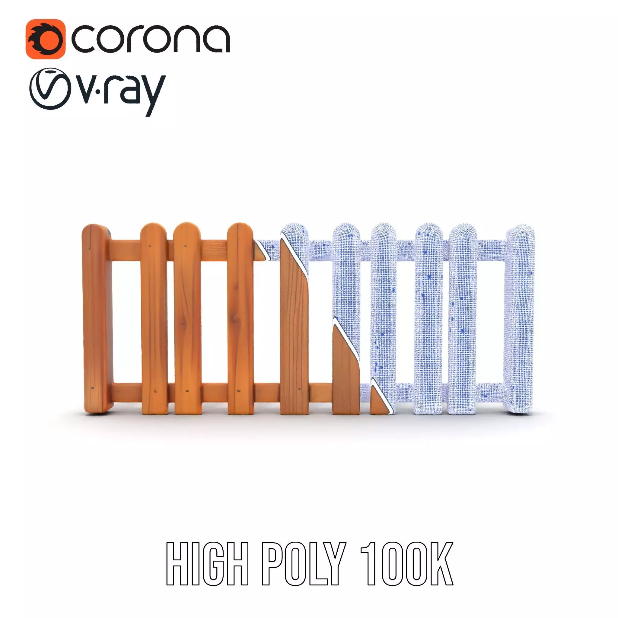 Natural Wooden Fence model pack Low-poly 3D model_34