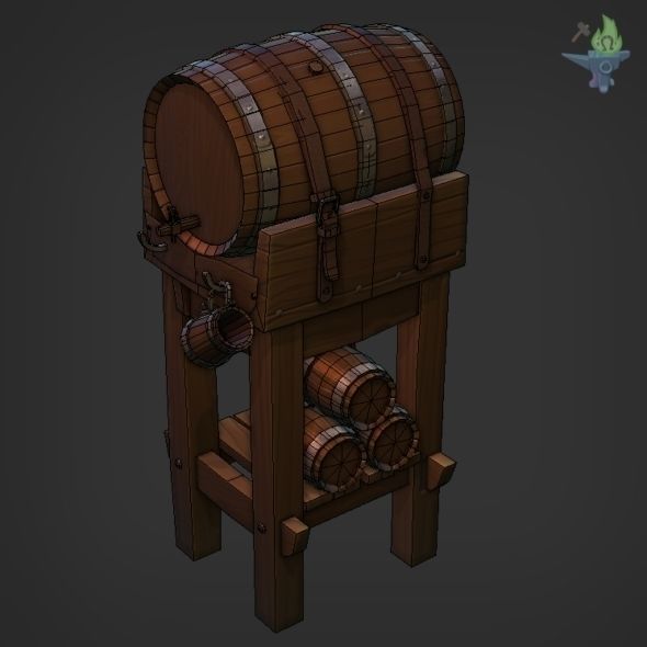 Tavern Barrel set Low-poly 3D model_9
