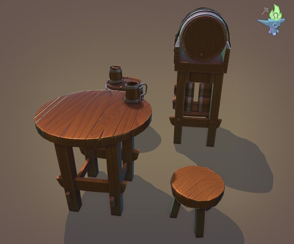 Tavern Barrel set Low-poly 3D model_12