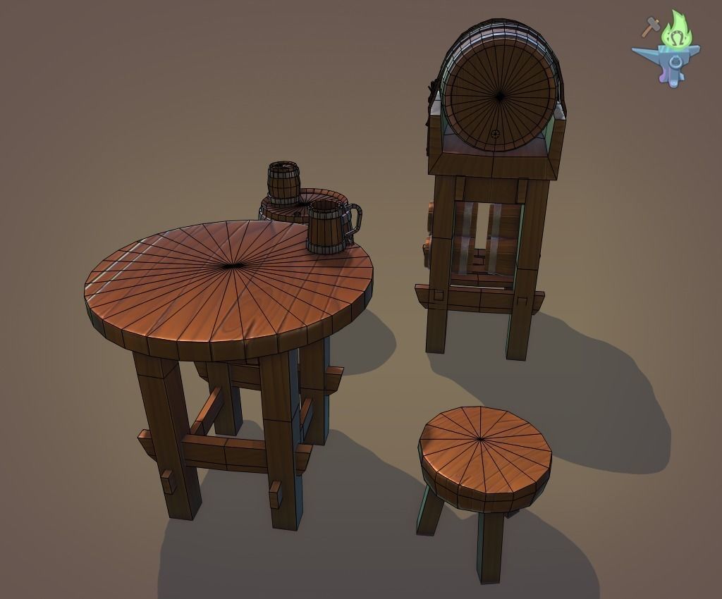 Tavern Barrel set Low-poly 3D model_11