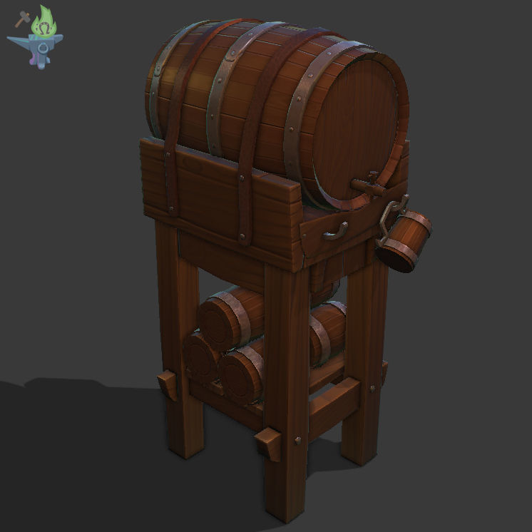 Tavern Barrel set Low-poly 3D model_6