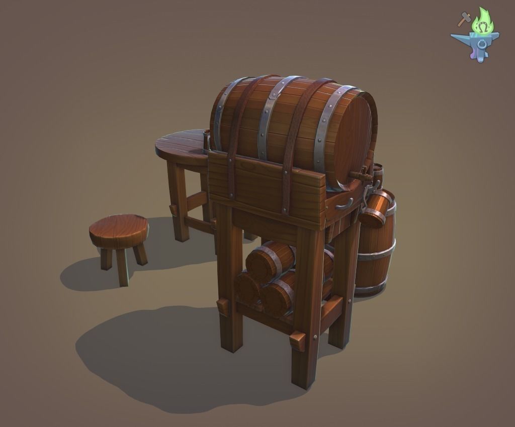 Tavern Barrel set Low-poly 3D model_13