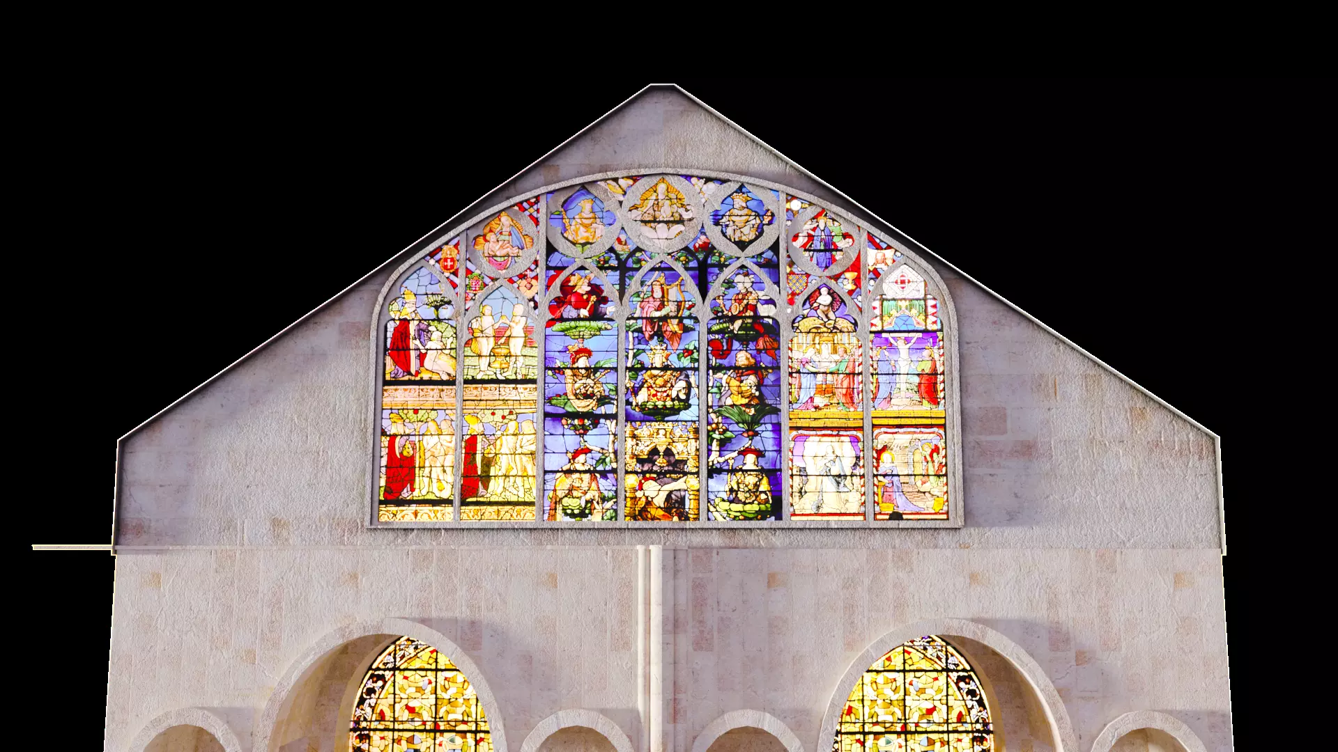 Cathedral Transept Stained Glass Wall - ONLY Low-poly 3D model_10