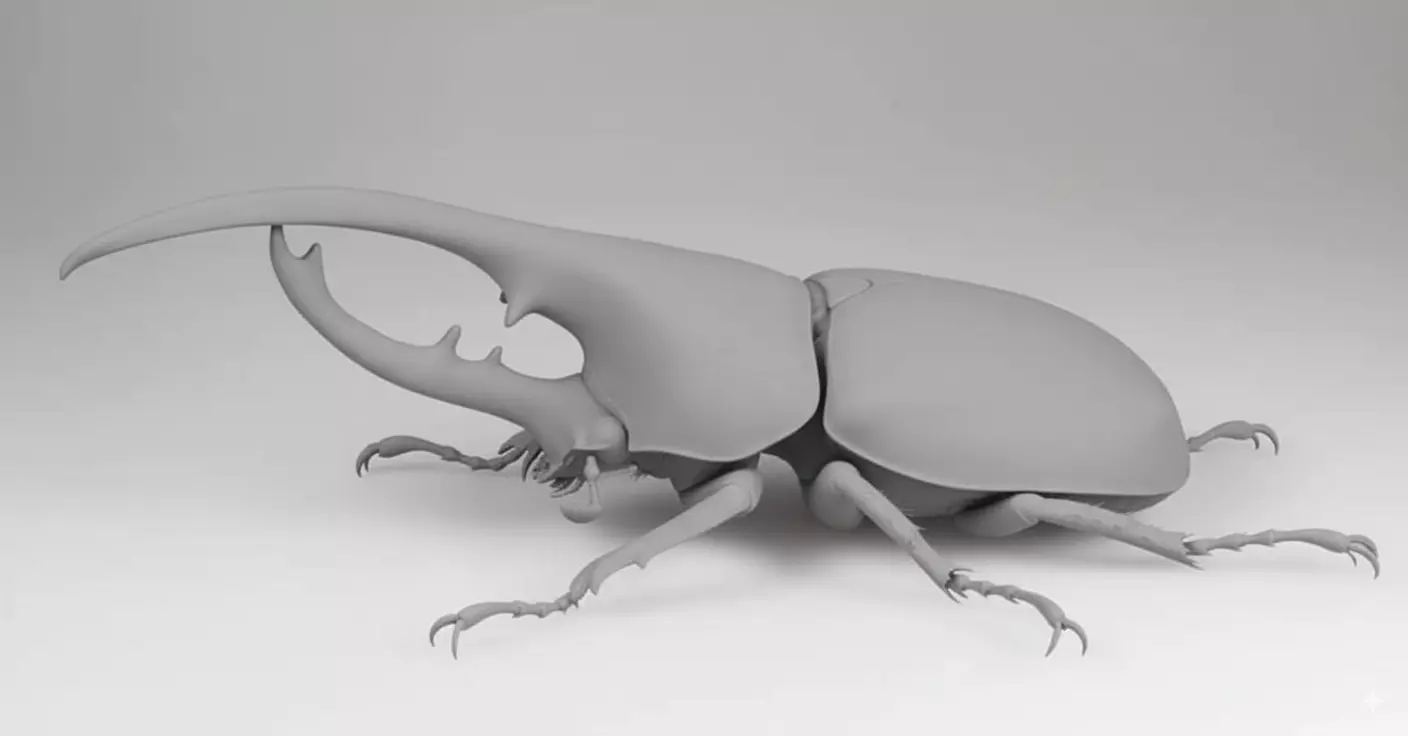 Realistic Hercules Beetle Detailed Insect Horns Glossy Shell Low-poly 3D model_3