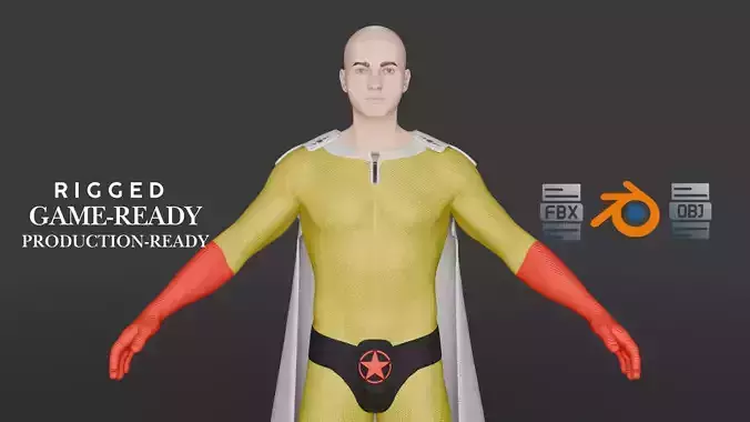 Anime-Inspired Superhero 3D Character One Punch Man Style