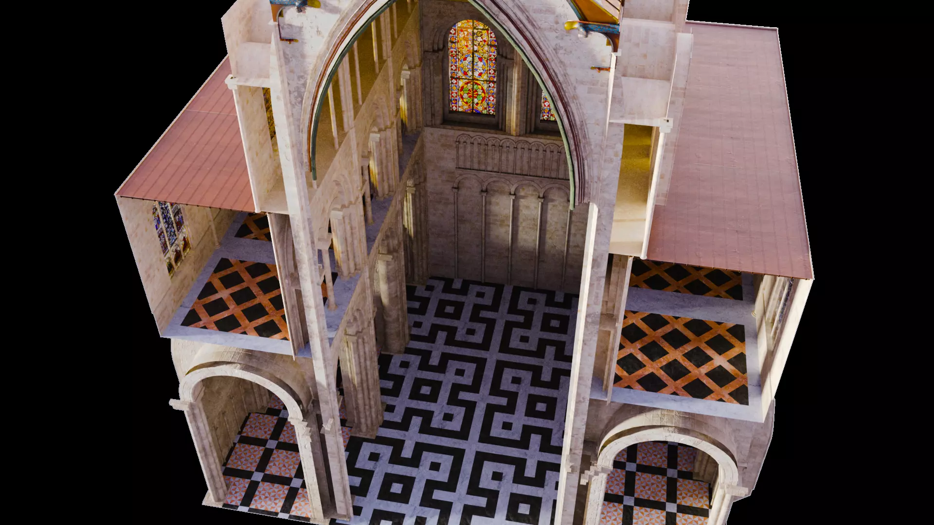 Cathedral FULL Transept Low-poly 3D model_7