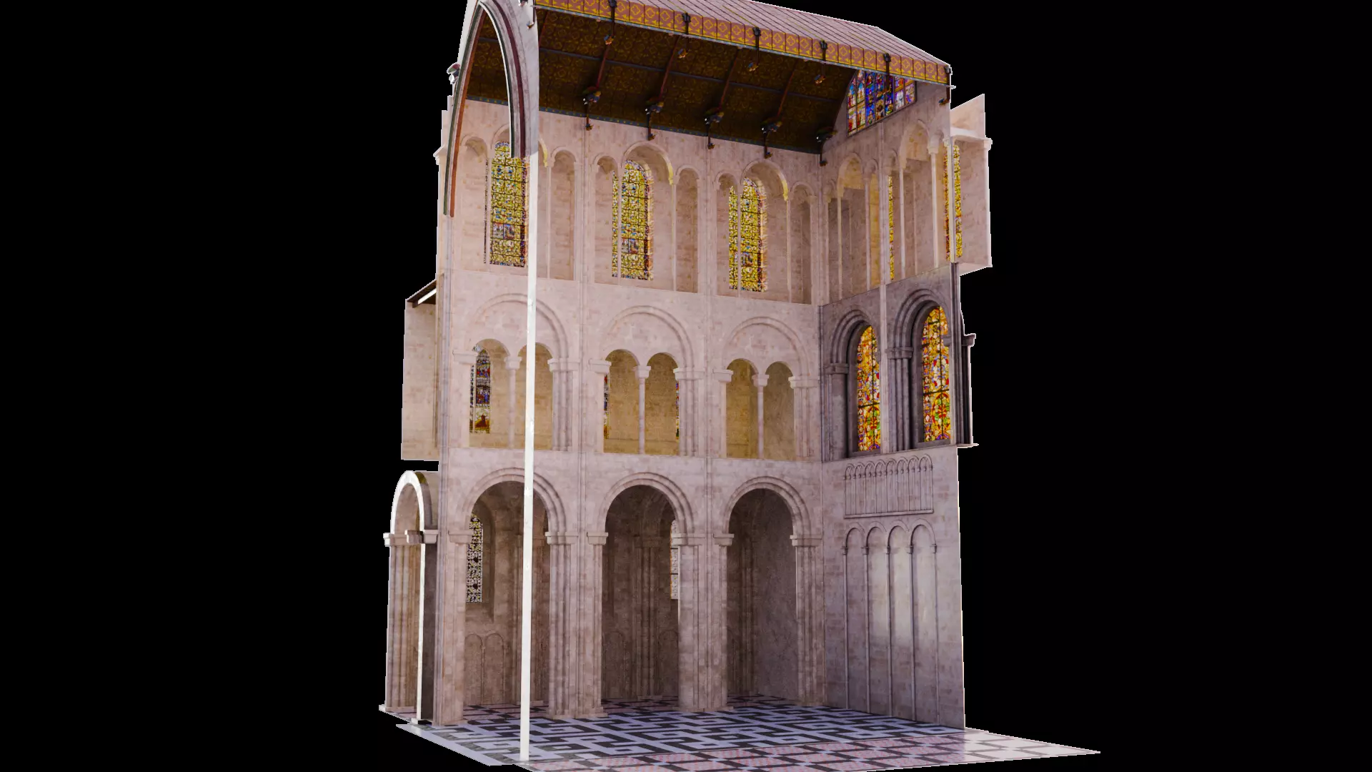 Cathedral FULL Transept Low-poly 3D model_10