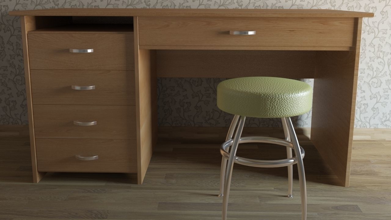 Work Desk Wood 3D model_1