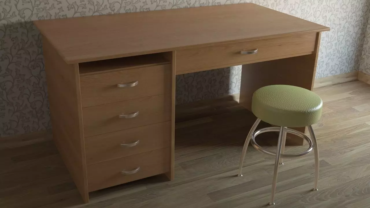 Work Desk Wood 3D model_0