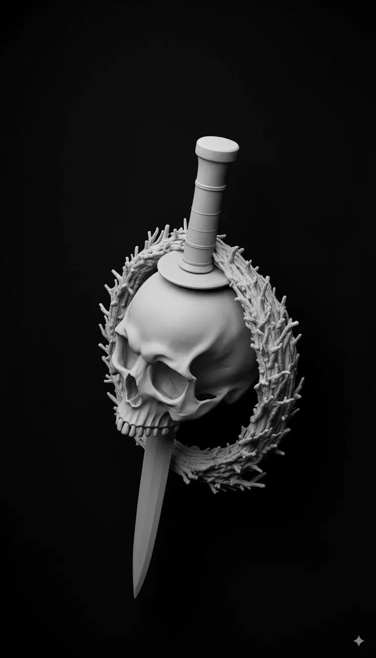 Golden Skull Dagger Wall Mount Dark Fantasy Decorative Sculpture Low-poly 3D model_3