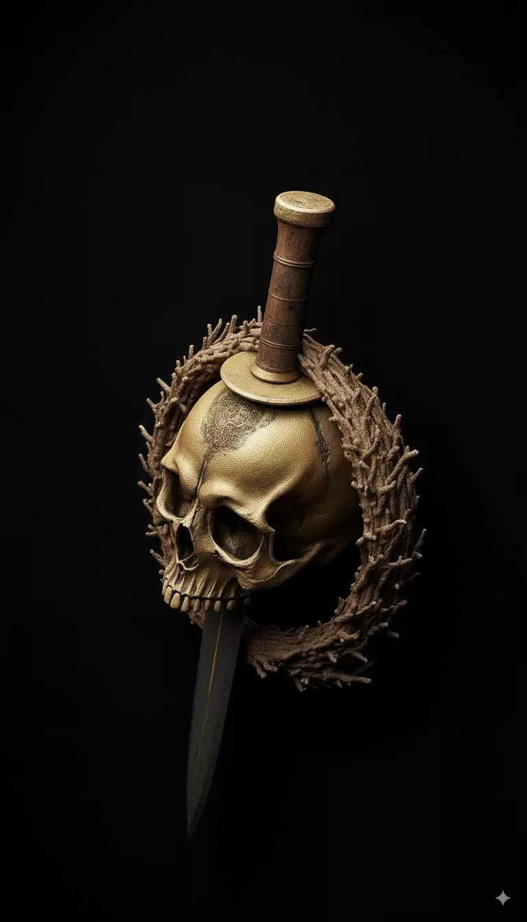 Golden Skull Dagger Wall Mount Dark Fantasy Decorative Sculpture Low-poly 3D model_2
