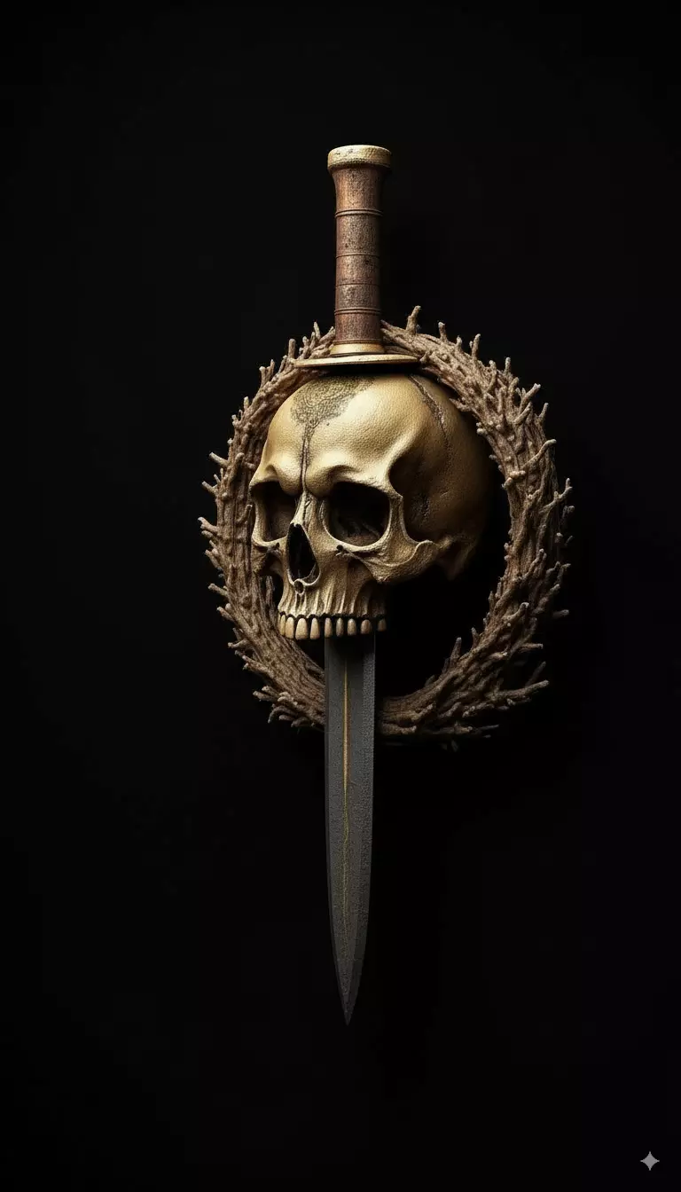 Golden Skull Dagger Wall Mount Dark Fantasy Decorative Sculpture Low-poly 3D model_1