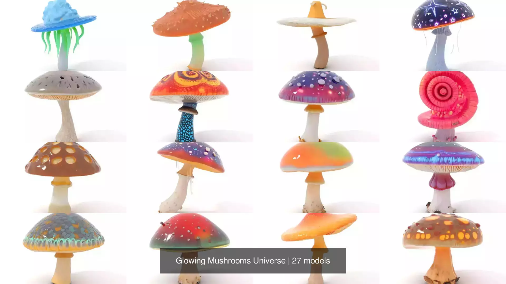 Glowing Mushrooms Universe 3D Model Collection_0