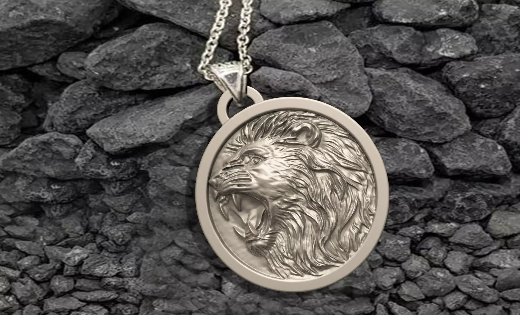 LION HEAD SCULPTURE JEWELRY PENDANT 3D print model_5