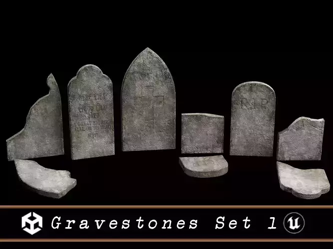 Cemetery Gravestones Set 1 Low-poly 3D model