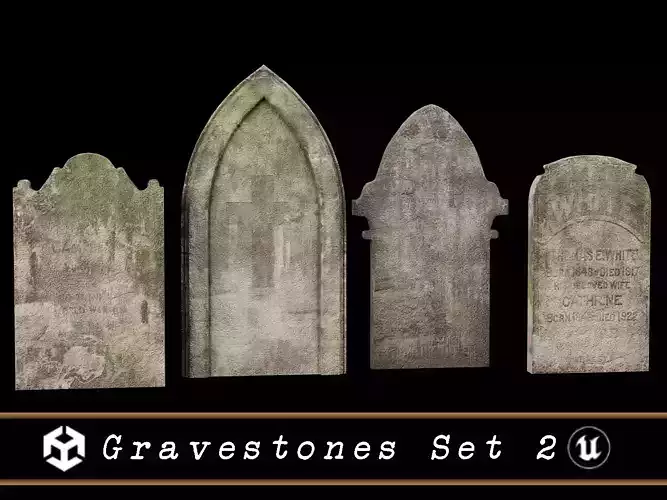 Cemetery Gravestones Set 2 Low-poly 3D model