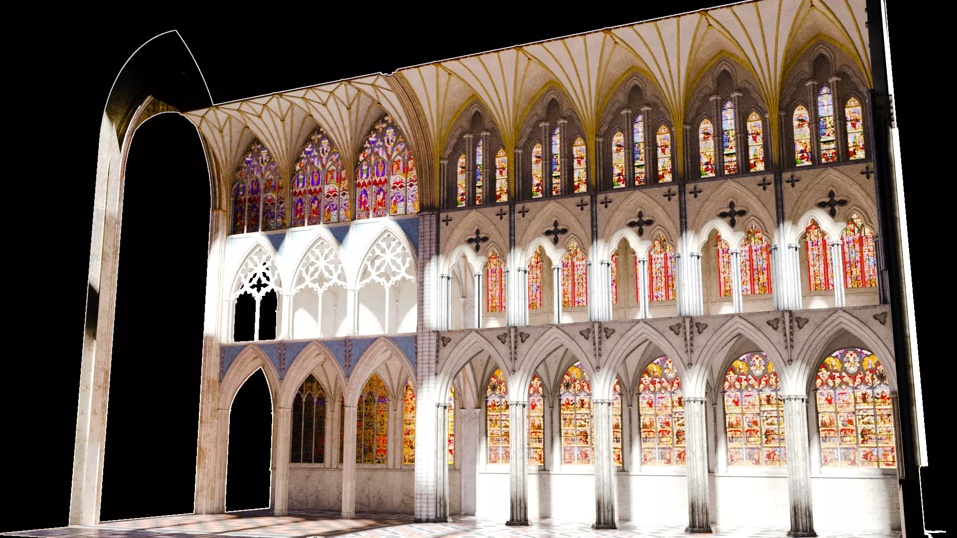 Cathedral FULL Gothic Nave  Low-poly 3D model_8