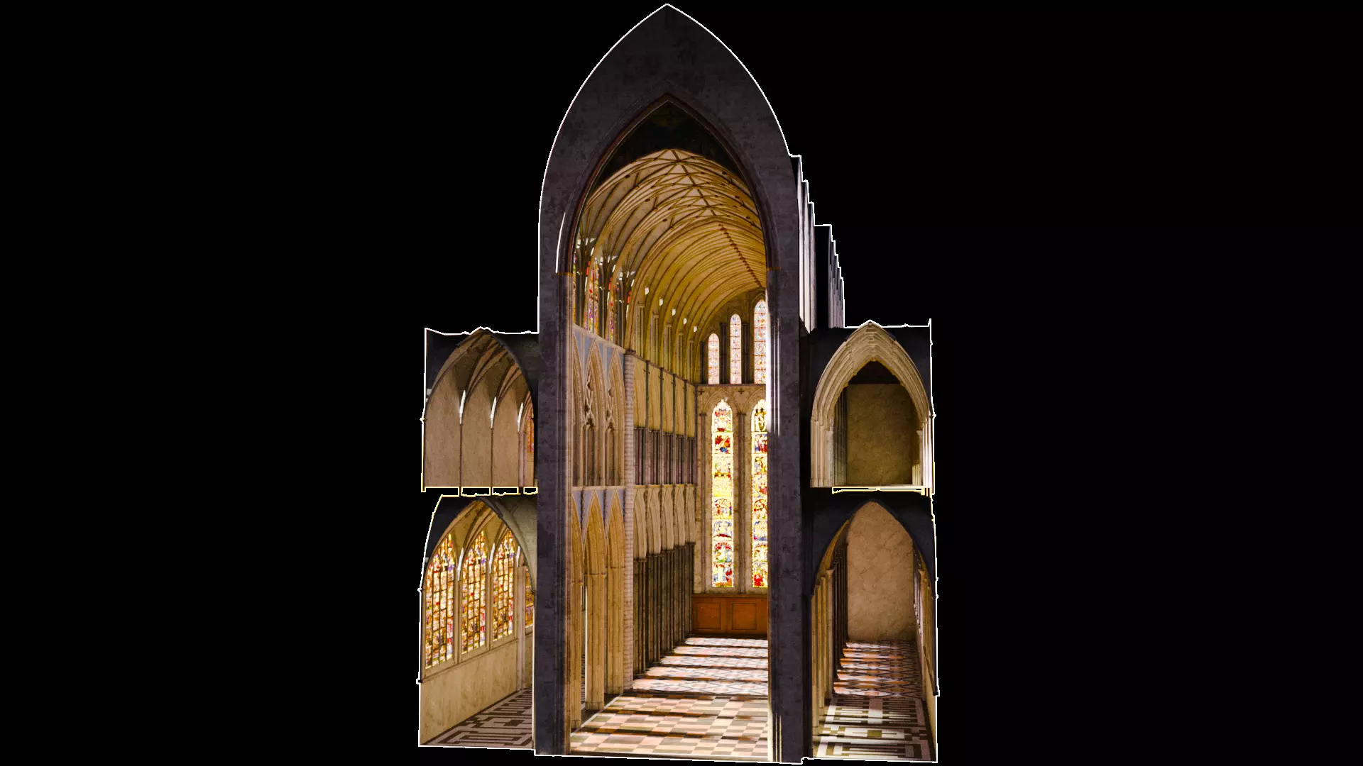 Cathedral FULL Gothic Nave  Low-poly 3D model_3