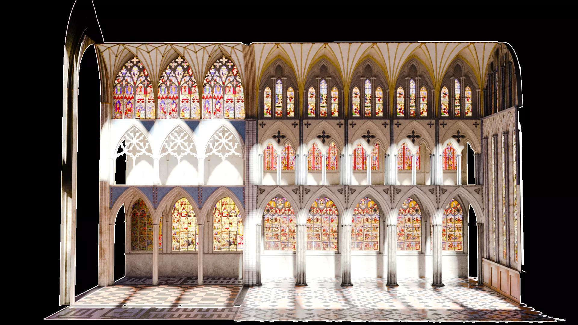 Cathedral FULL Gothic Nave  Low-poly 3D model_9