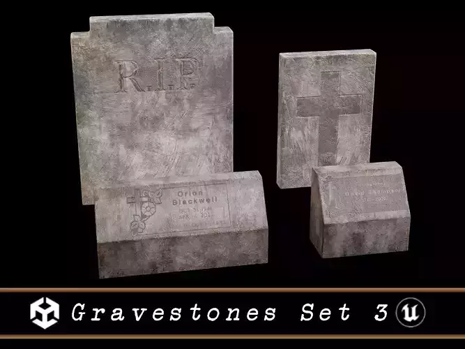 Cemetery Gravestones Set 3 Low-poly 3D model