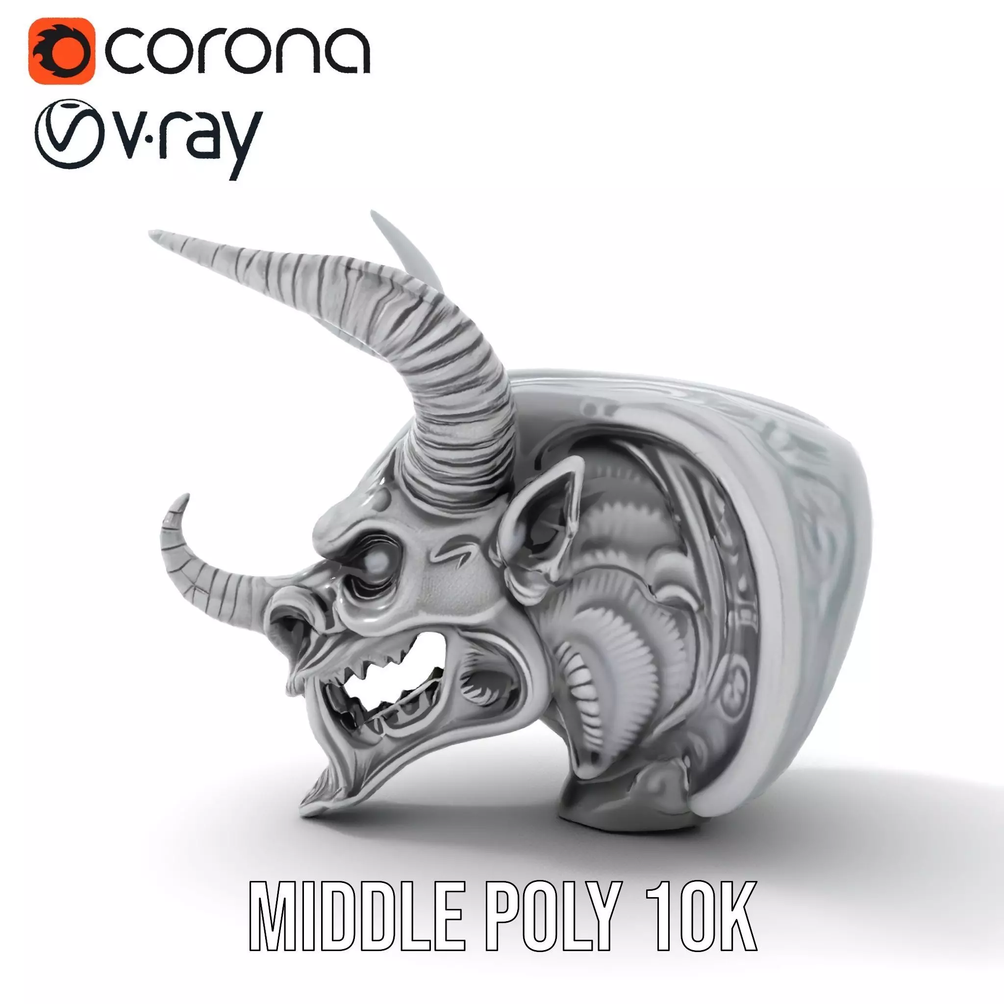 Sculpted Demon Skull model pack Low-poly 3D model_18