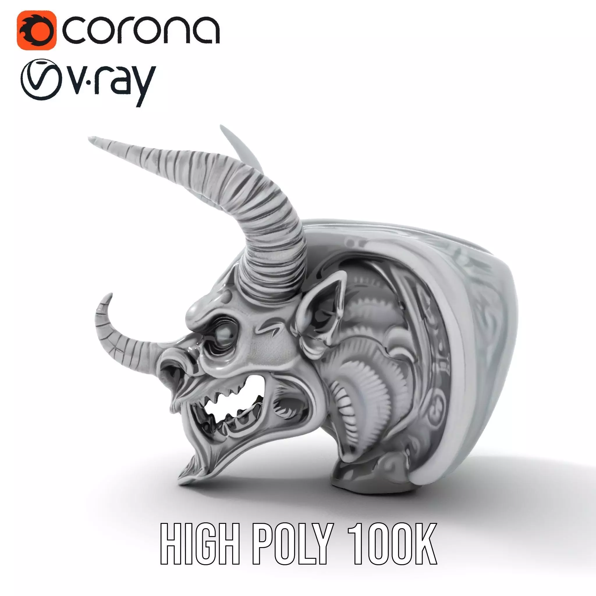 Sculpted Demon Skull model pack Low-poly 3D model_28