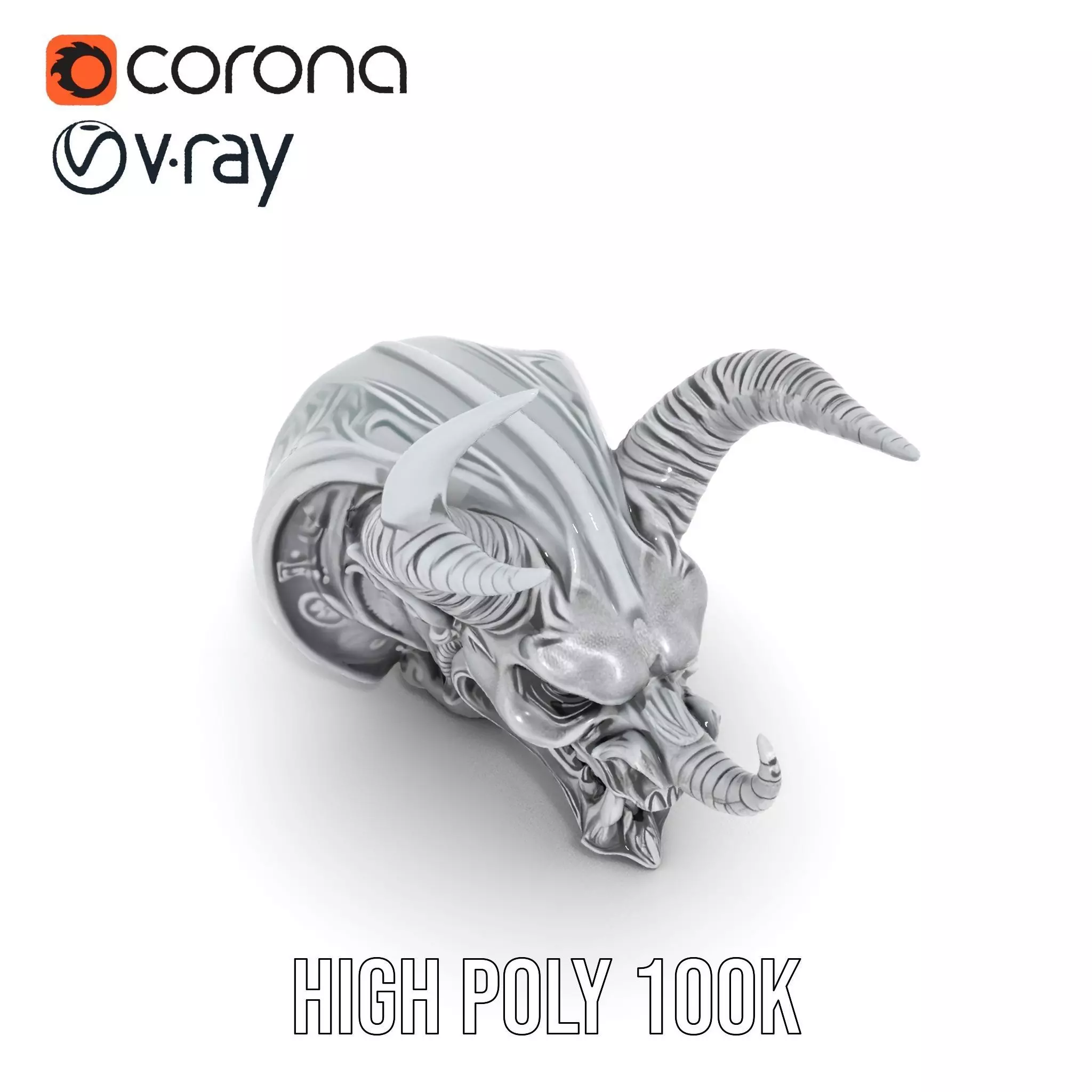 Sculpted Demon Skull model pack Low-poly 3D model_25