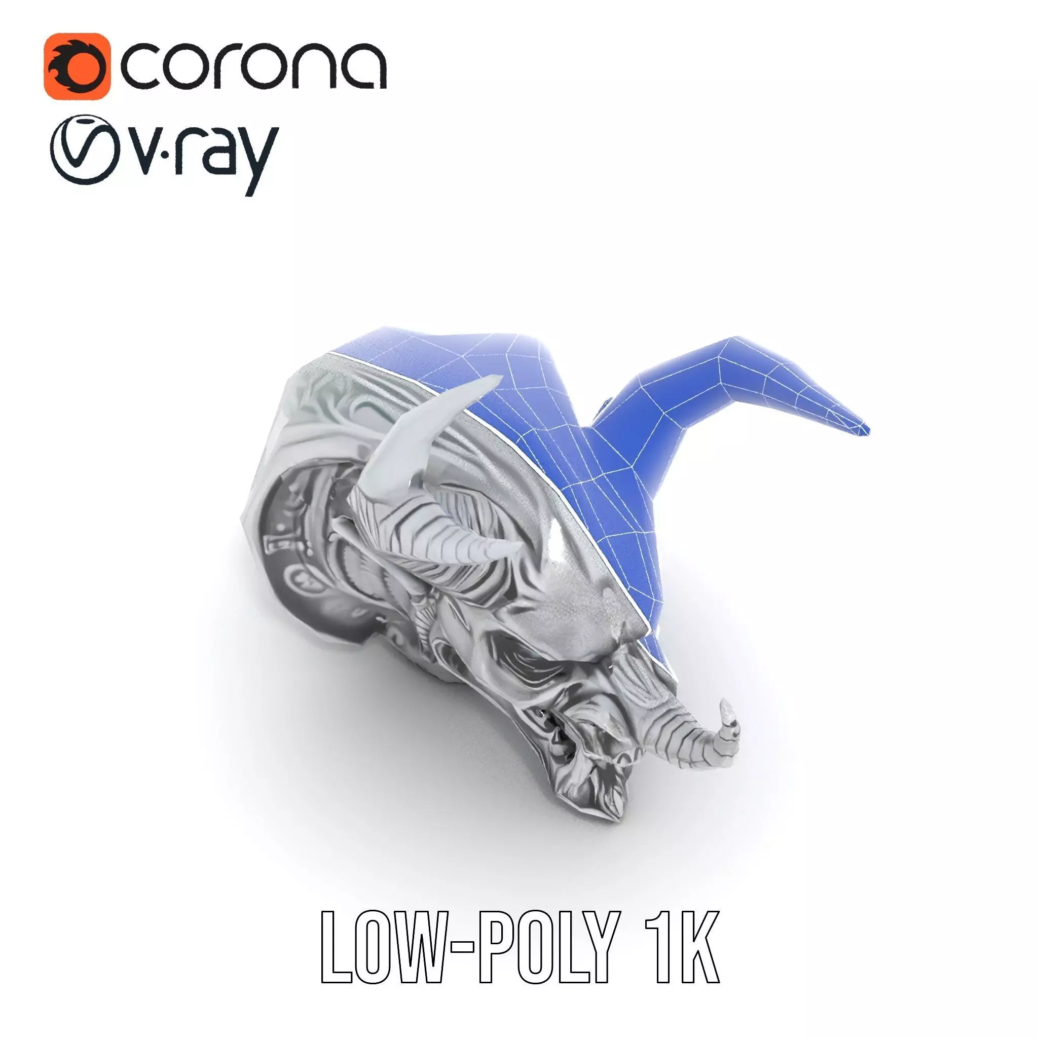 Sculpted Demon Skull model pack Low-poly 3D model_19