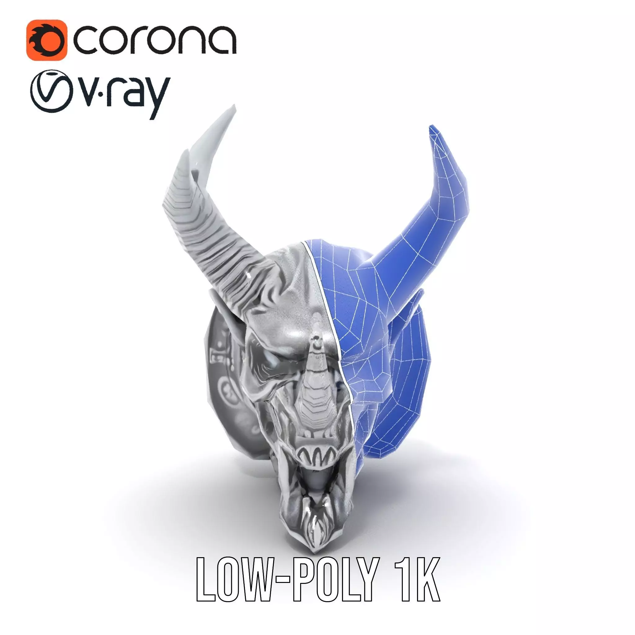 Sculpted Demon Skull model pack Low-poly 3D model_30