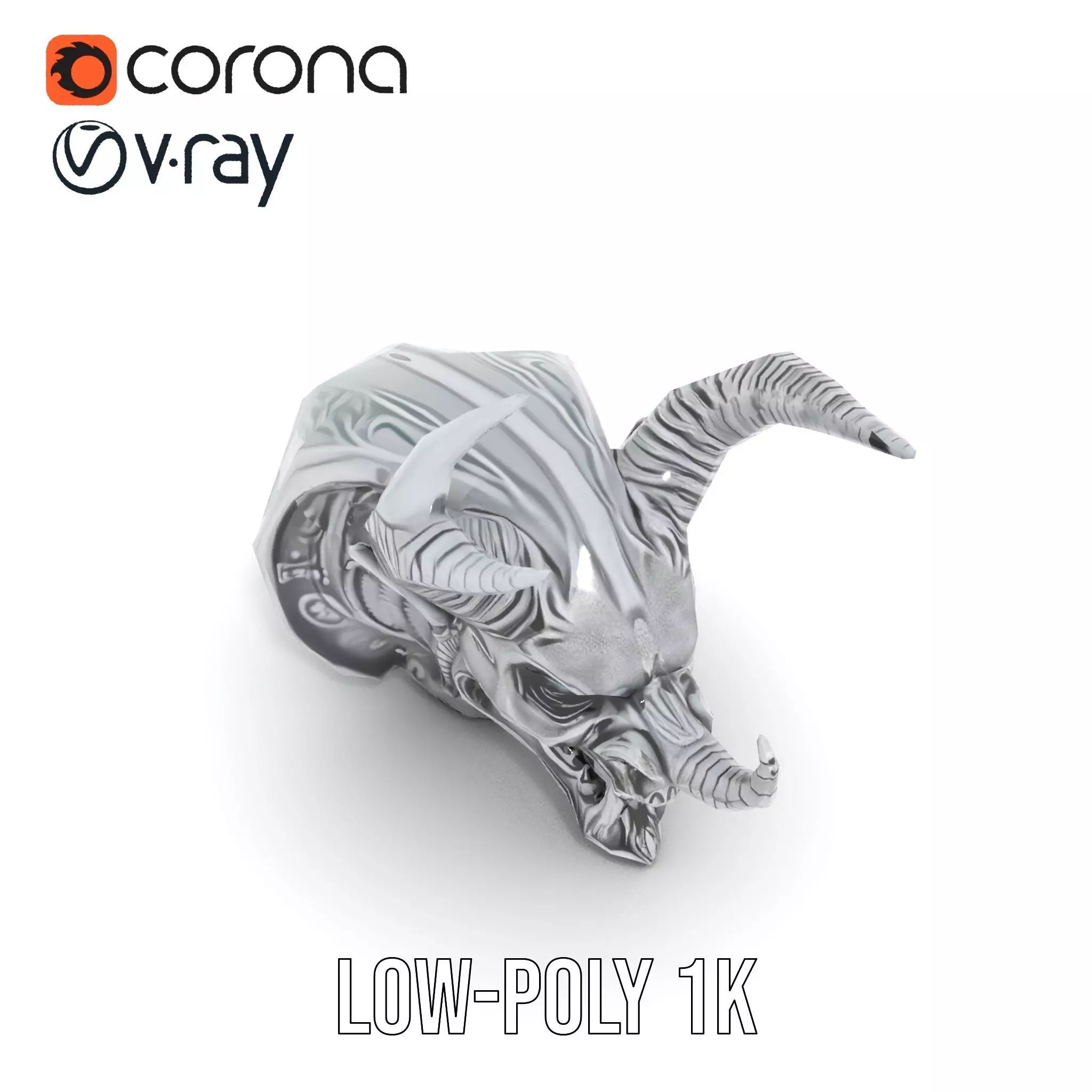 Sculpted Demon Skull model pack Low-poly 3D model_7