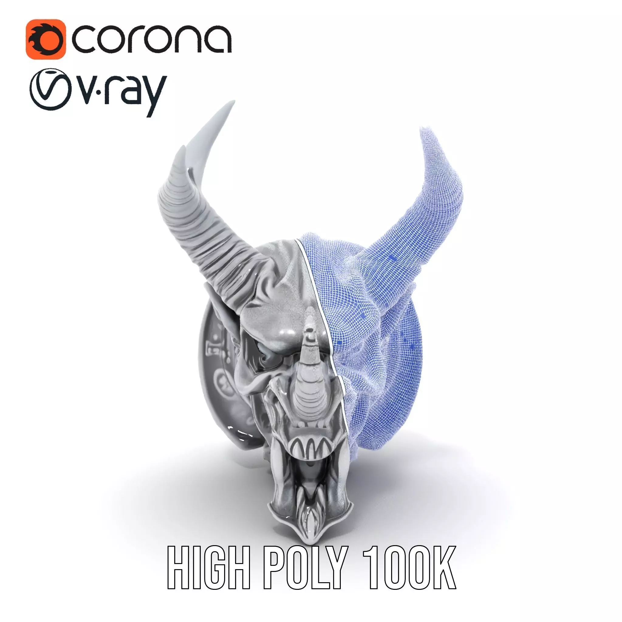 Sculpted Demon Skull model pack Low-poly 3D model_31