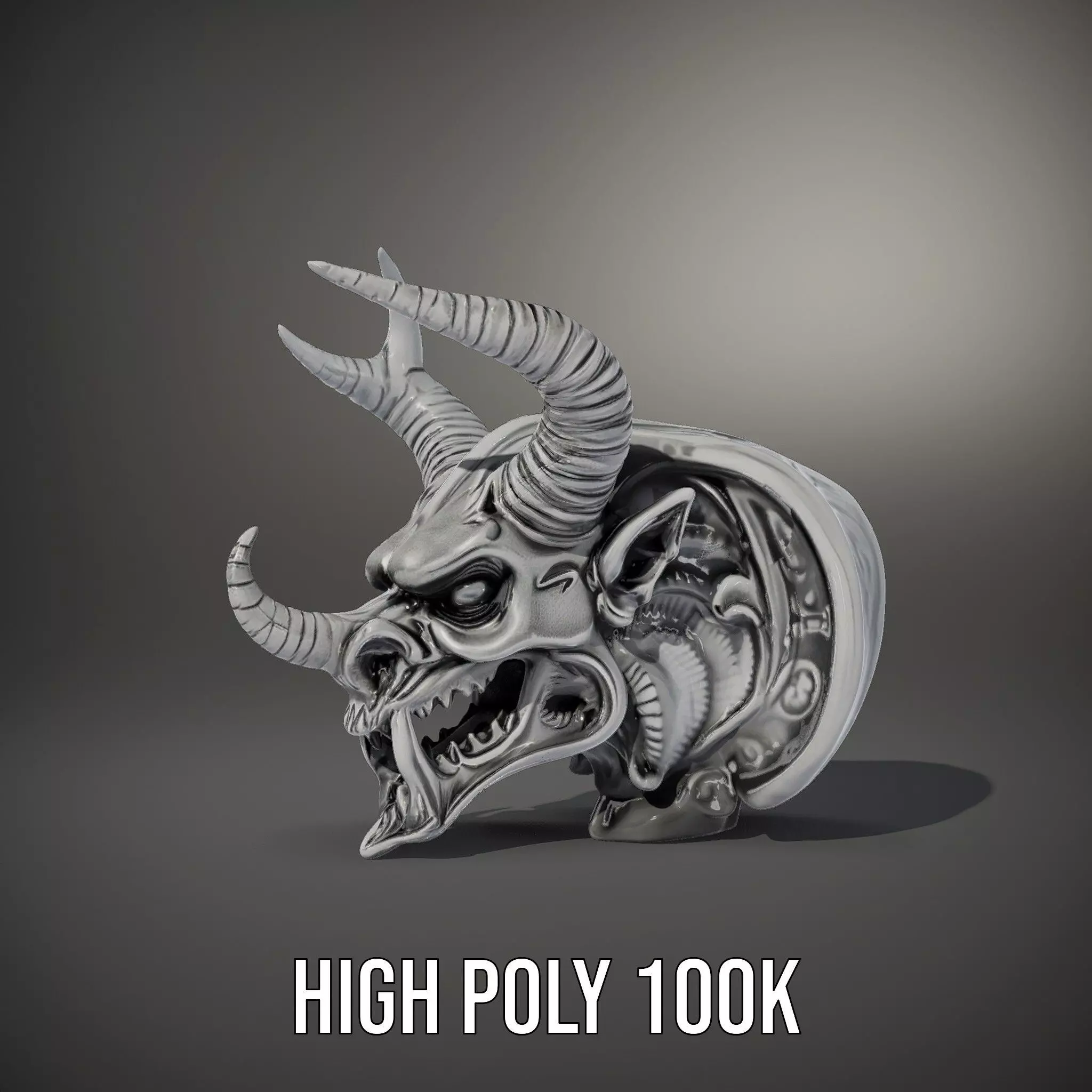 Sculpted Demon Skull model pack Low-poly 3D model_8