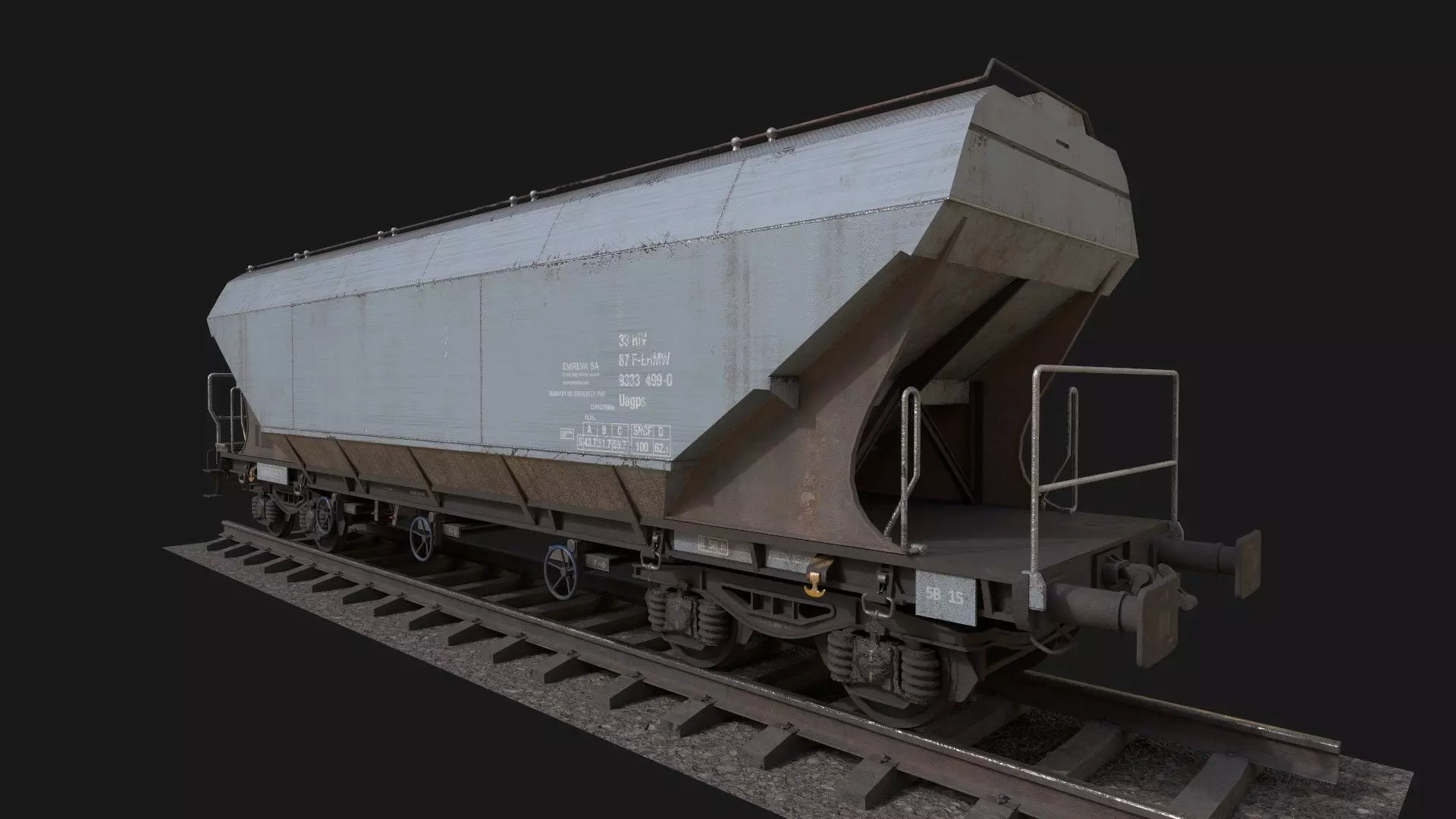 Hopper Railcar Low-poly 3D model_4