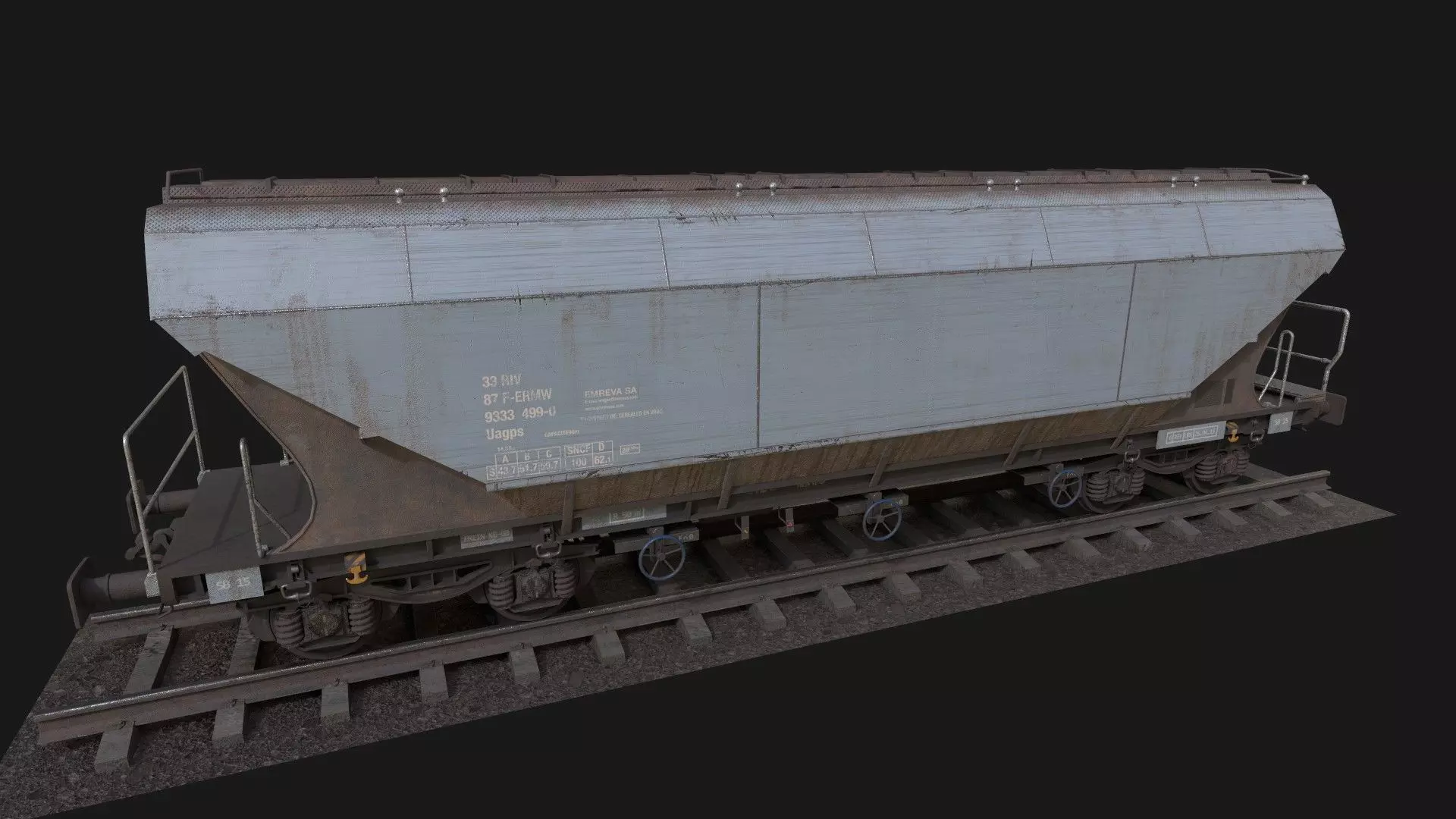 Hopper Railcar Low-poly 3D model_5