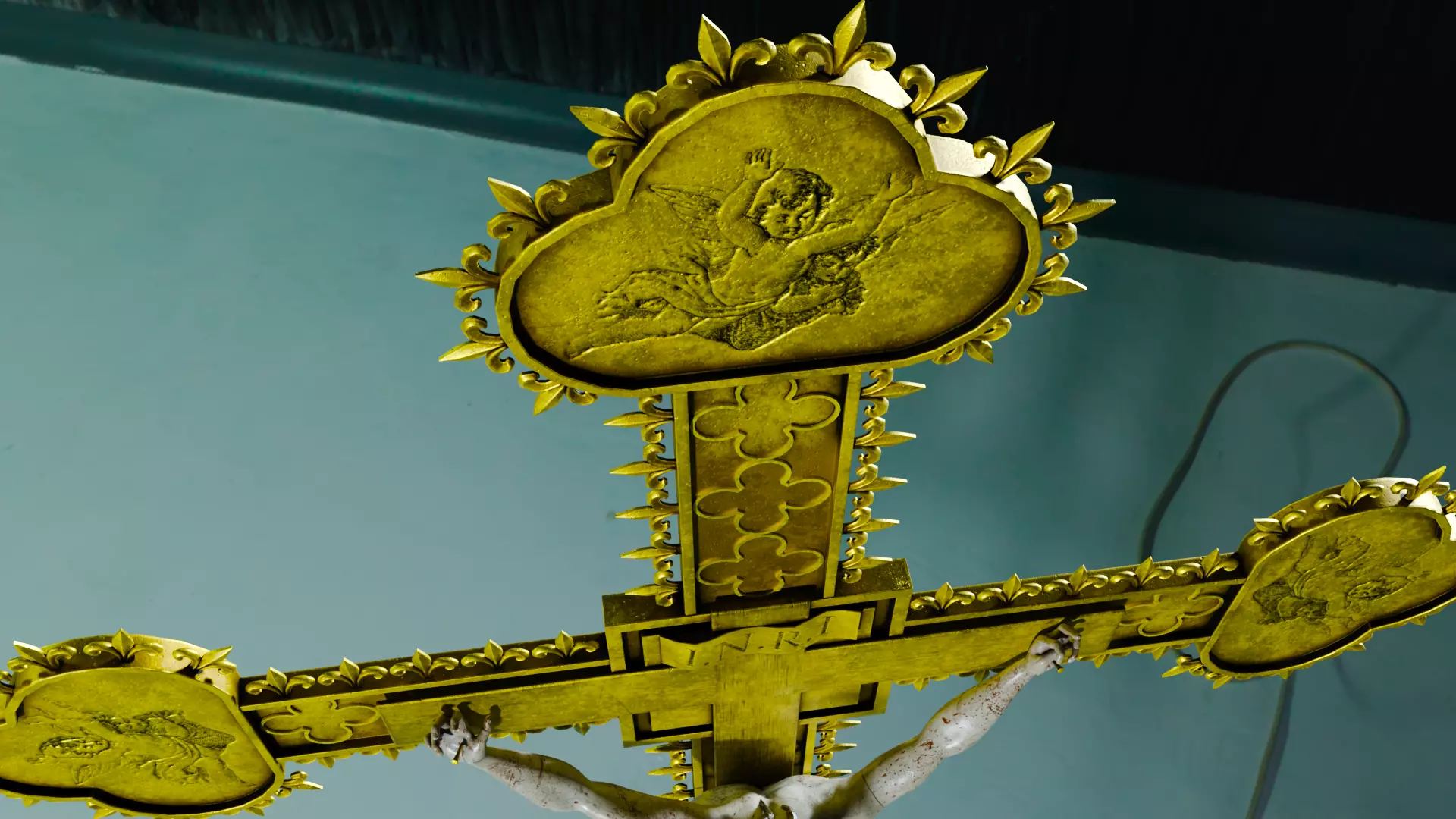 Golden Crucifix with Our Lord Jesus Christ Low-poly 3D model_4