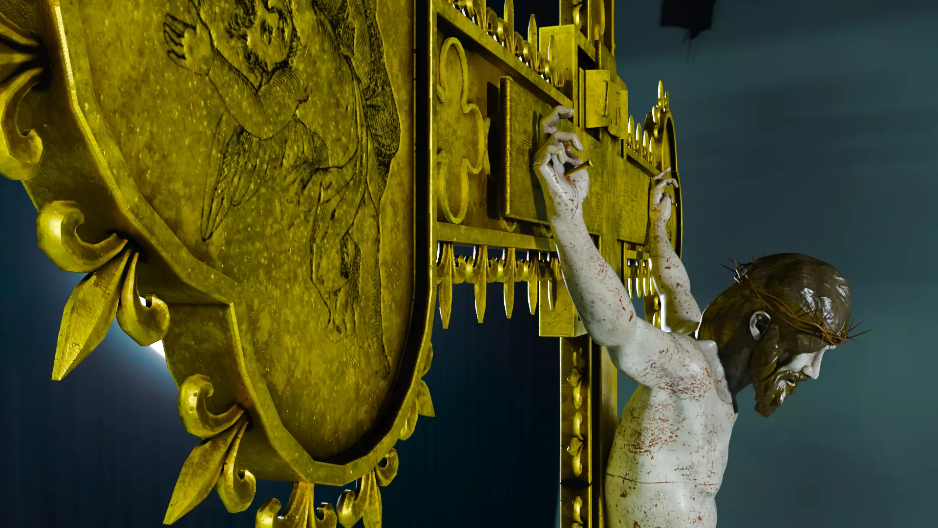 Golden Crucifix with Our Lord Jesus Christ Low-poly 3D model_9