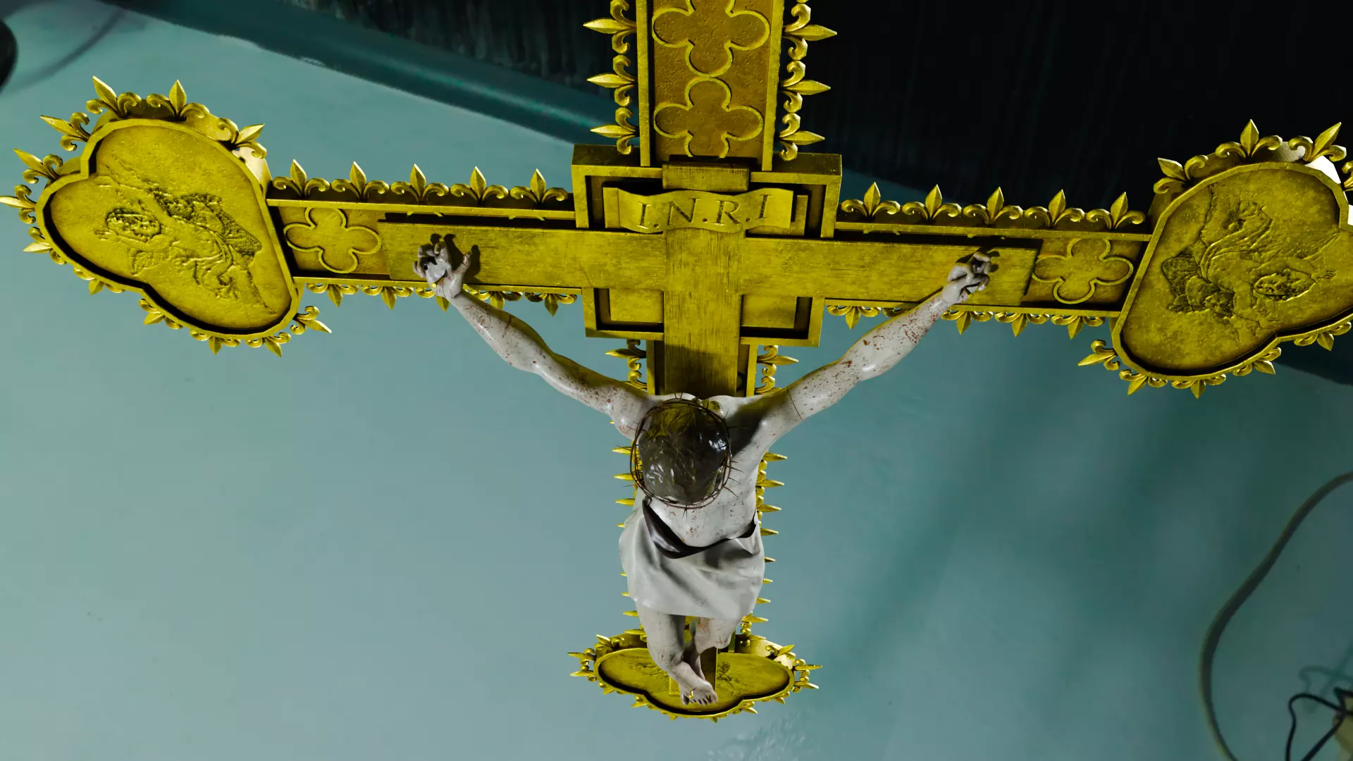 Golden Crucifix with Our Lord Jesus Christ Low-poly 3D model_16