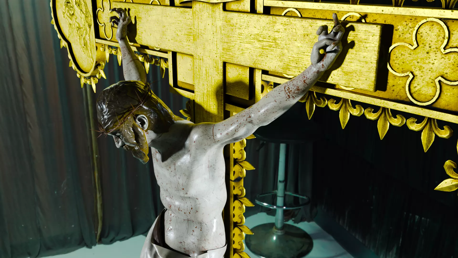 Golden Crucifix with Our Lord Jesus Christ Low-poly 3D model_7