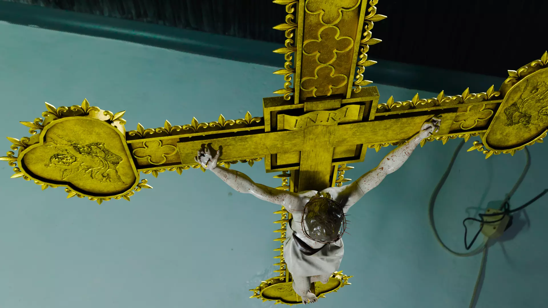 Golden Crucifix with Our Lord Jesus Christ Low-poly 3D model_3